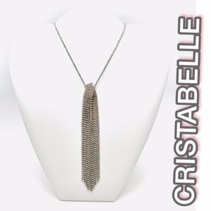 NWT CRISTABELLE WOMEN'S RHINESTONE SILVER FRINGE Y-NECKLACE